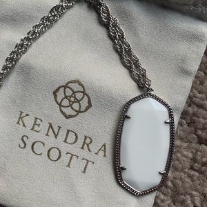 Rae Long Pendant Necklace White MOP in Rhodium